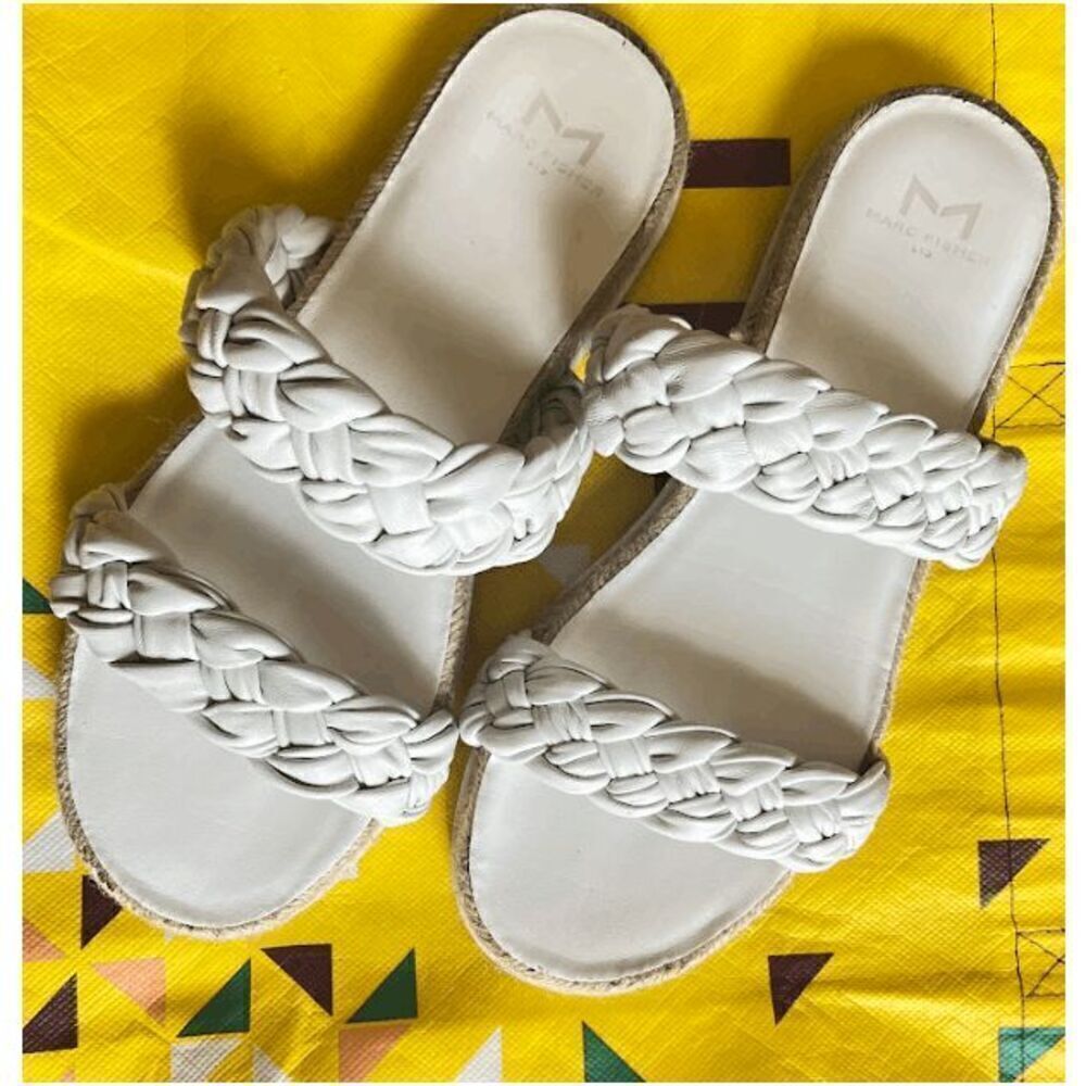 Marc Fisher Jaimee Leather Espadrille Slide Sandal white Size 7 1/2